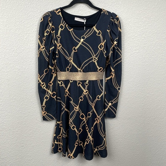 NWT Rinascimento Chain Link Print Long Sleeve A Line Mini Dress Italy Sz S - Picture 1 of 10